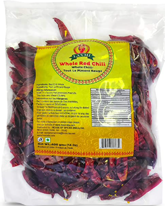 Laxmi Whole Red Chillies for Traditional Indian Cooking - 14oz